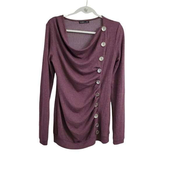 Patty‎ Boutik Blouse Womens Small Maroon Mama Long Sleeve Buttons Cowl Neck - Picture 1 of 10